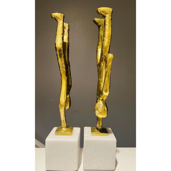 Sagebrook Home | Gold Bookends | Discontinued Sculpture Set | Modern Shelf Decor - Picture 2 of 9